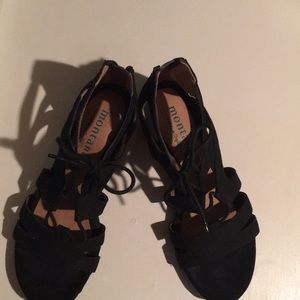 Black Montana tie up sandal with zipper